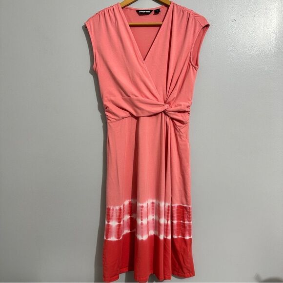 Lands' End Women's Dress Cap Sleeve V-NECK Coral White size S(6-8) - Picture 1 of 9